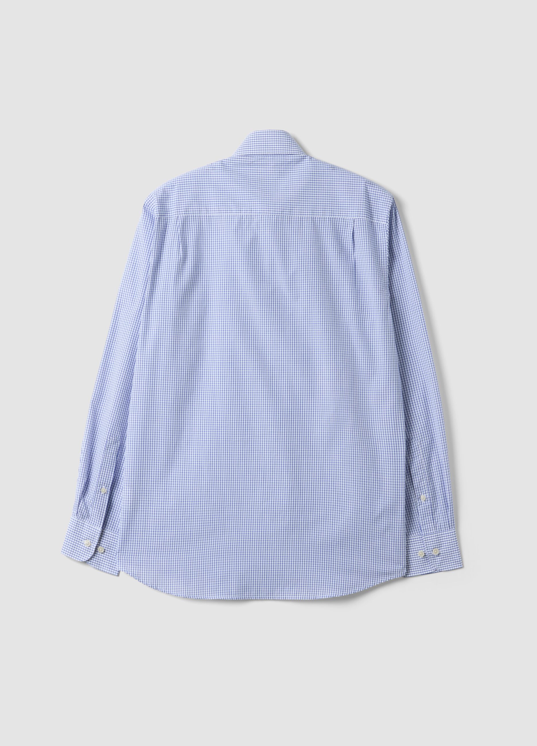 Light blue cotton-blend checked easy-iron regular-fit shirt
