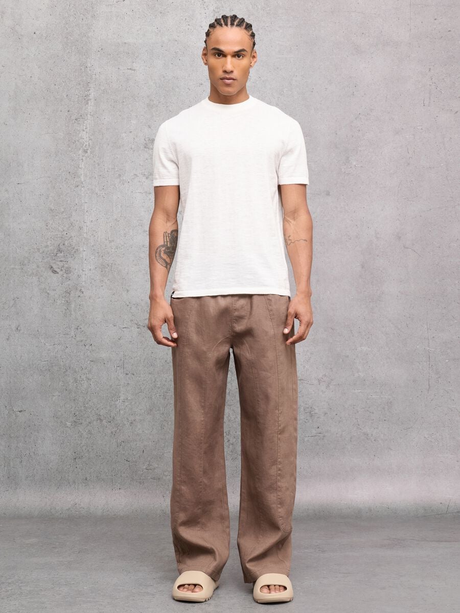 100% Linen Wide-Leg Trousers in Mocha_0