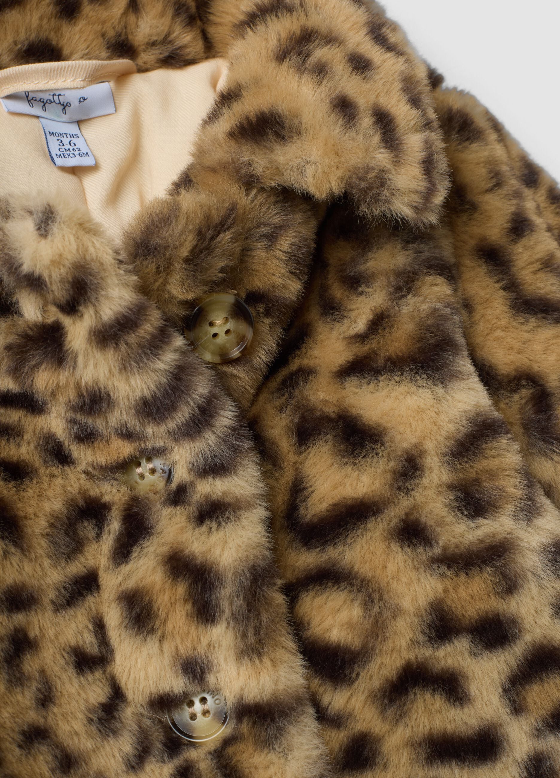 Brown padded animal print jacket with buttons for baby girl