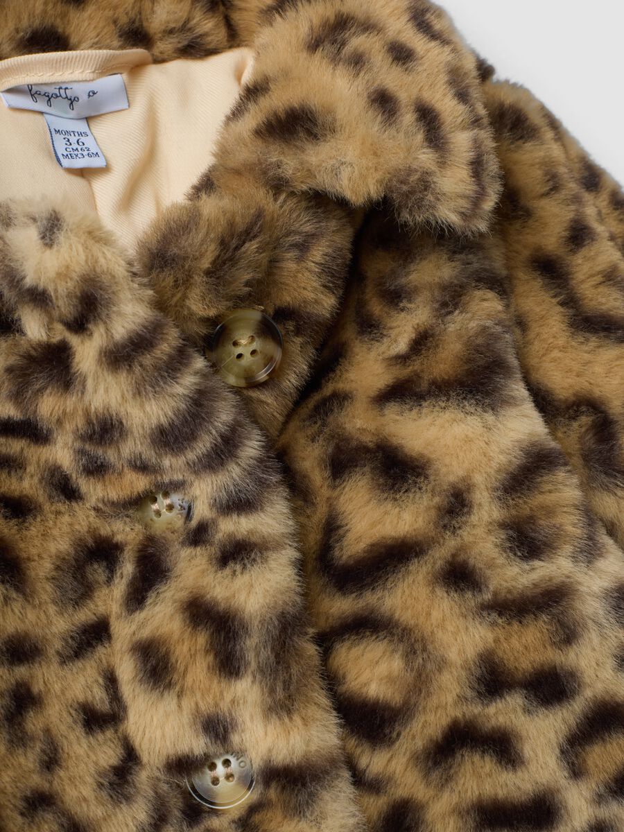 Brown padded animal print jacket with buttons for baby girl_2