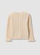Beige pure cotton openwork knit cardigan for baby girl_1