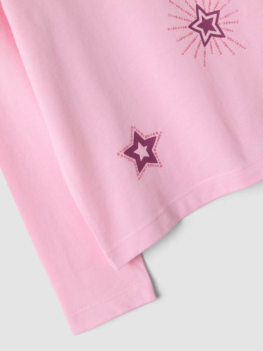 Pink pure organic cotton T-shirt with star print for girls_2