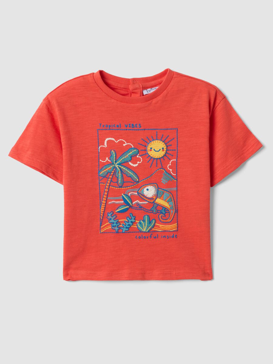 Red short-sleeve pure cotton oversized fit T-shirt for baby boy_0