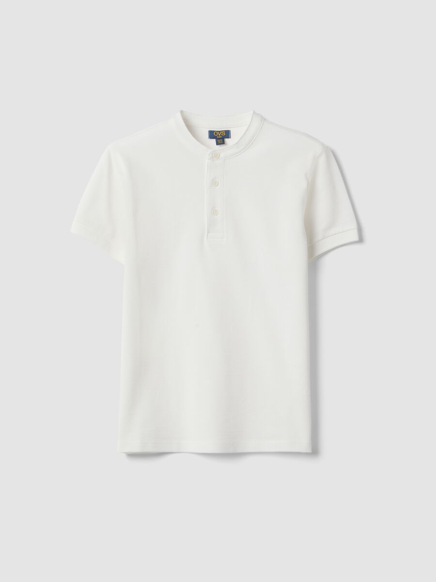 Polo in puro cotone bianca da ragazzo regular fit con collo coreano_3