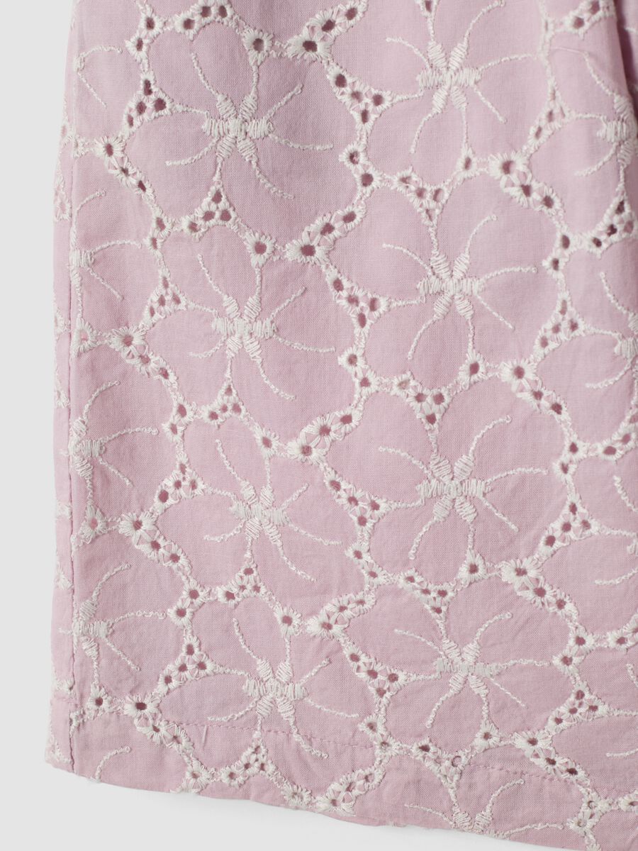 Pink palazzo trousers in pure broderie anglaise cotton_3