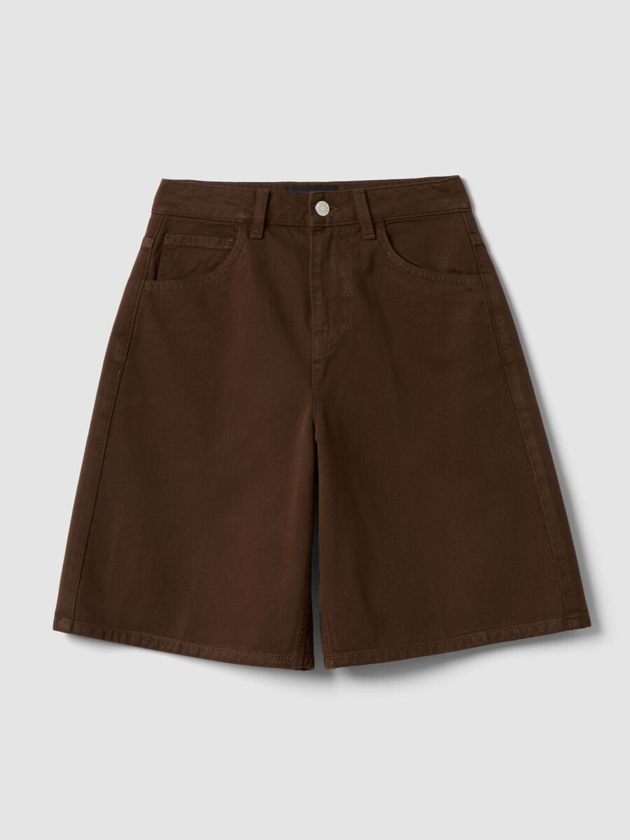 Wide-Leg-Shorts aus braunem Denim aus reiner Baumwolle_4