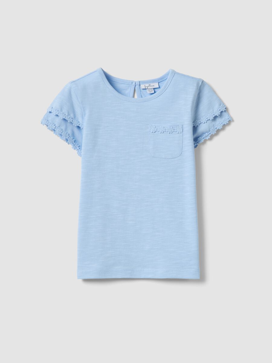 Blue pure cotton short-sleeve T-shirt_0