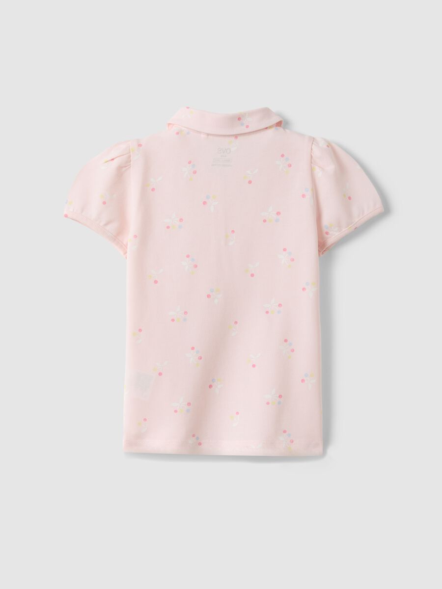 Girls' pure cotton pink polo with floral pattern, regular fit_1