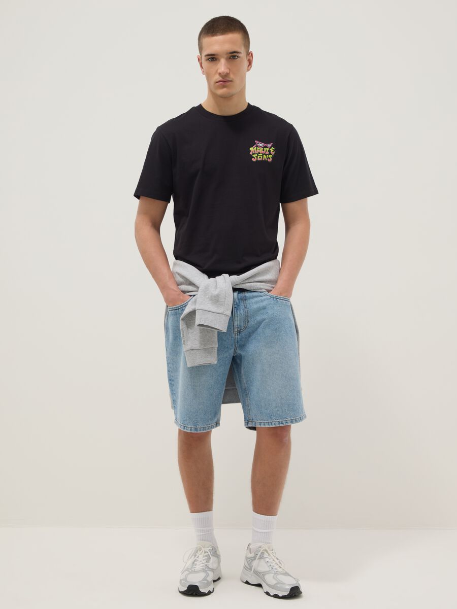 Black pure cotton relaxed-fit T-shirt with print_1