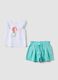 White stretch cotton set with top and shorts for baby girl, regular fit_0