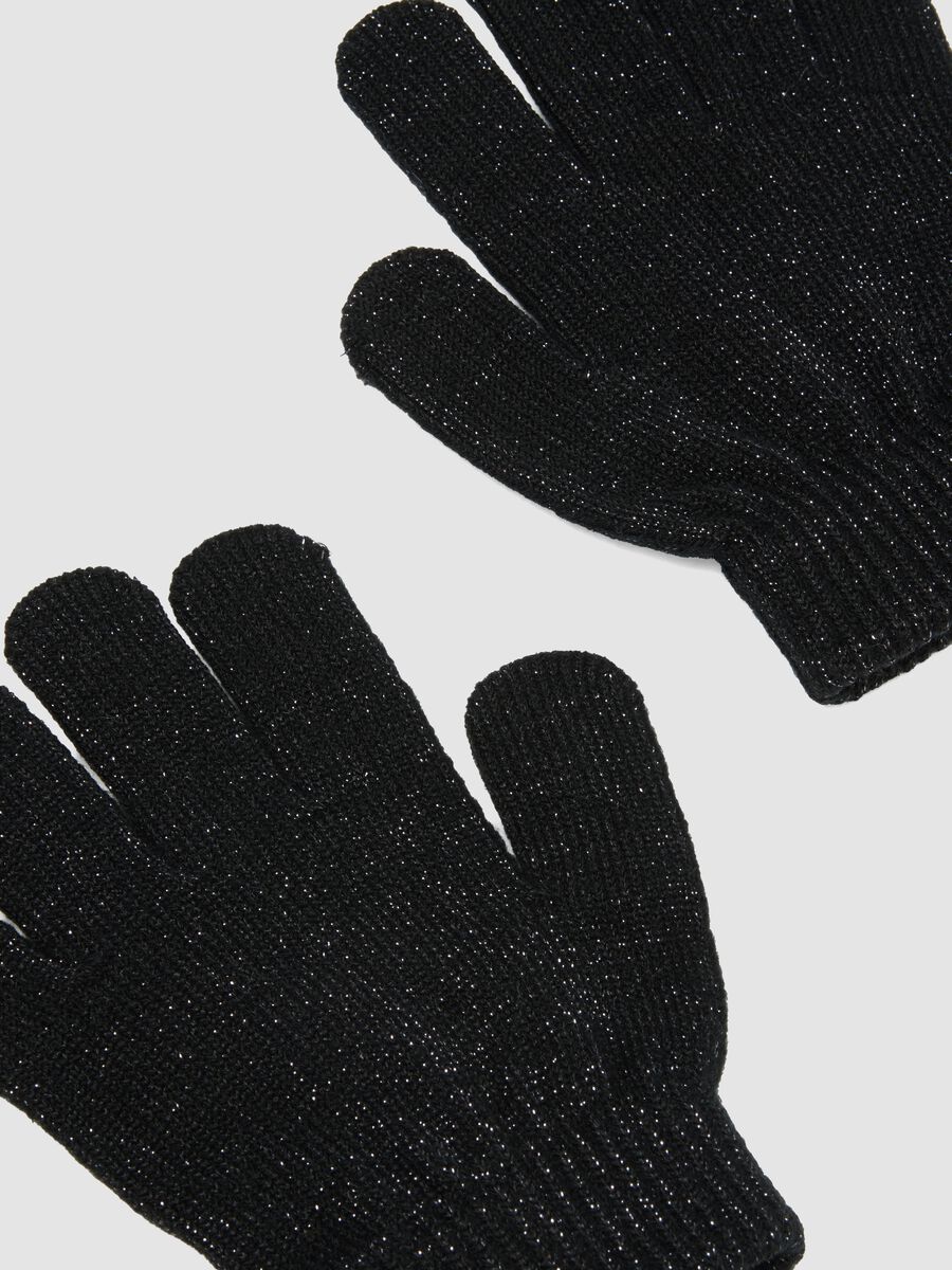 Black stretch-fabric gloves with shimmer threads_1