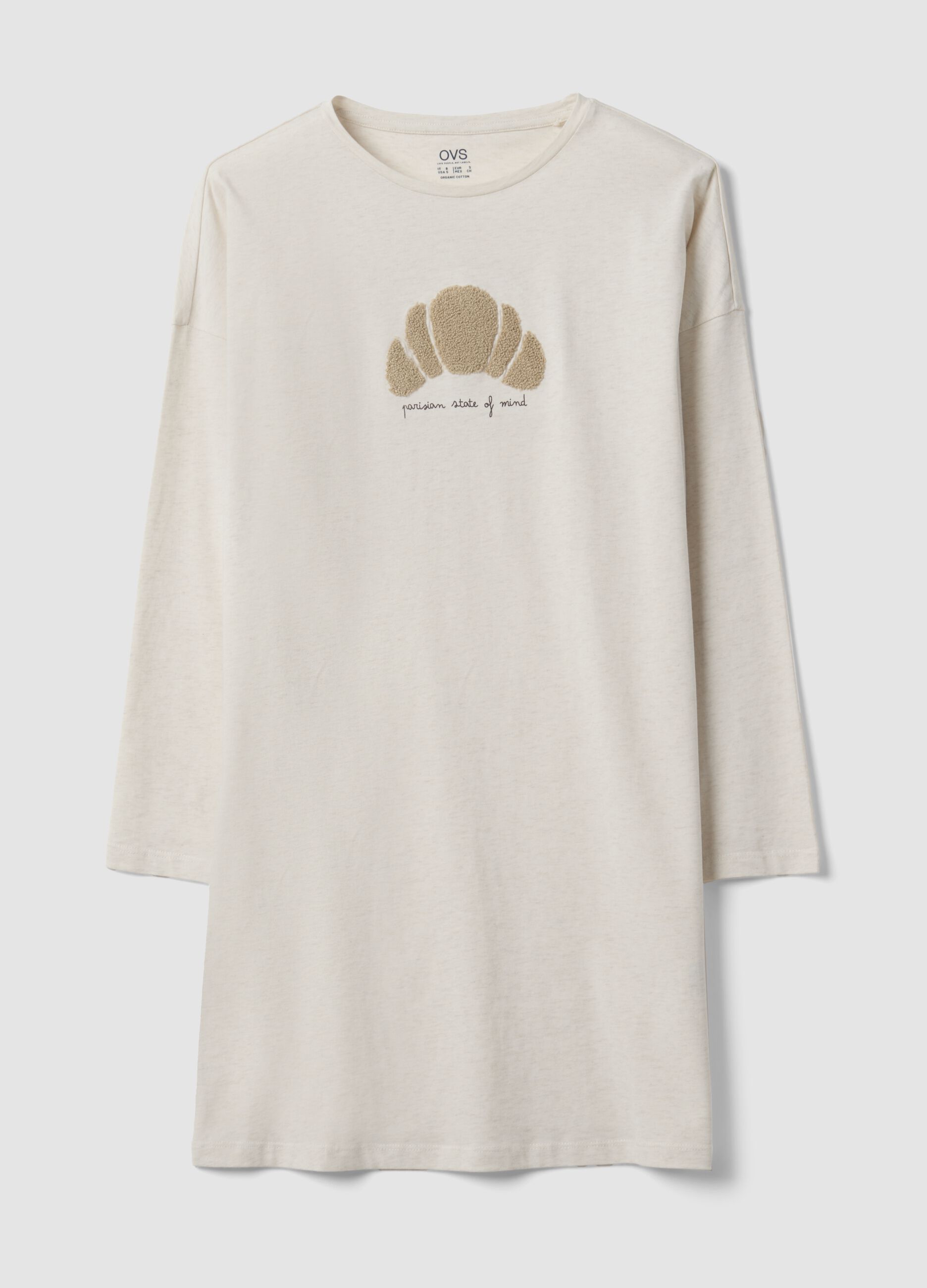 Camicia da notte beige in puro cotone organico con stampa cornetto