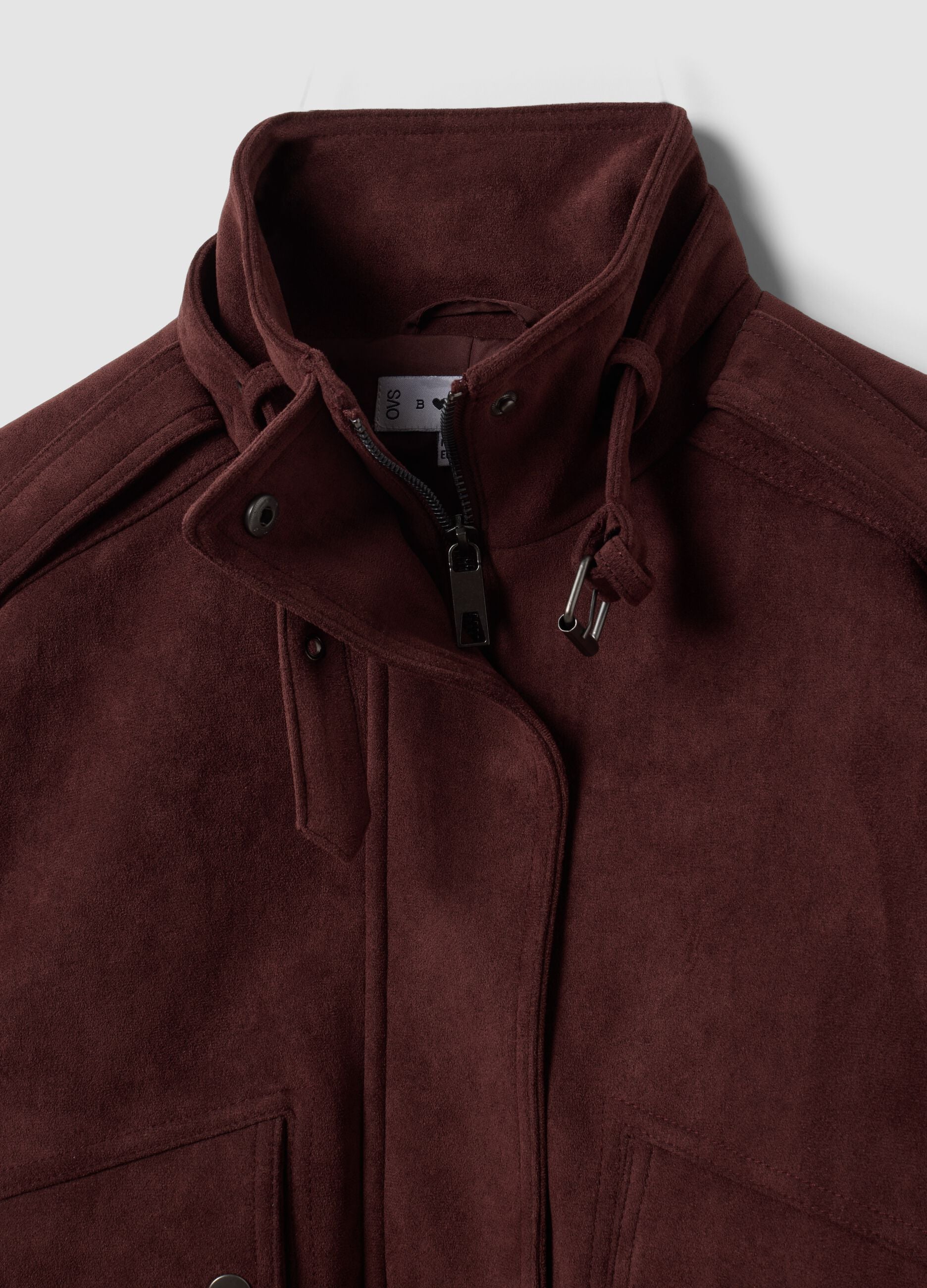 Brown stretch high-neck jacket, regular fit
