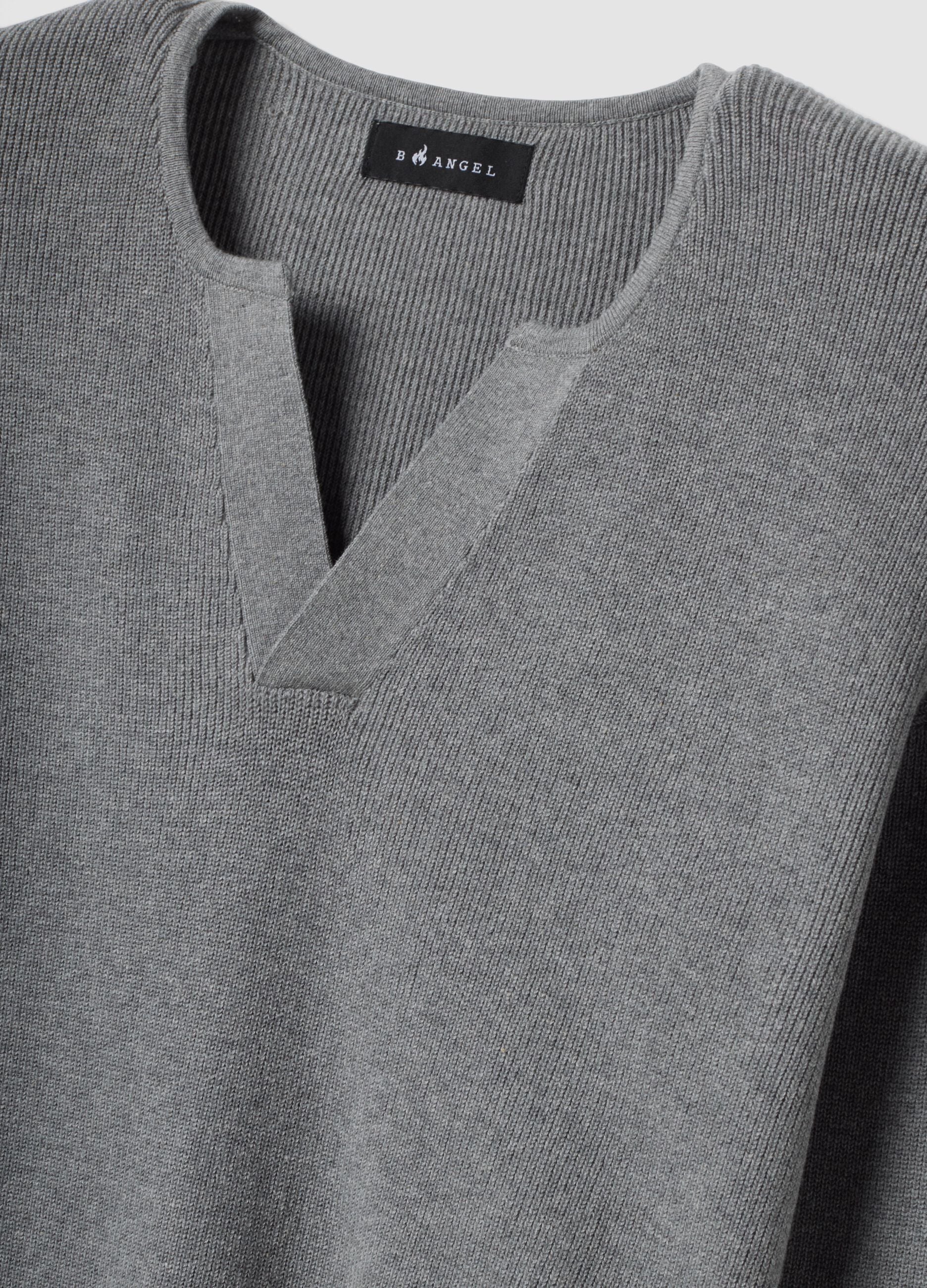 Grey cotton-blend Henley neck top, regular fit