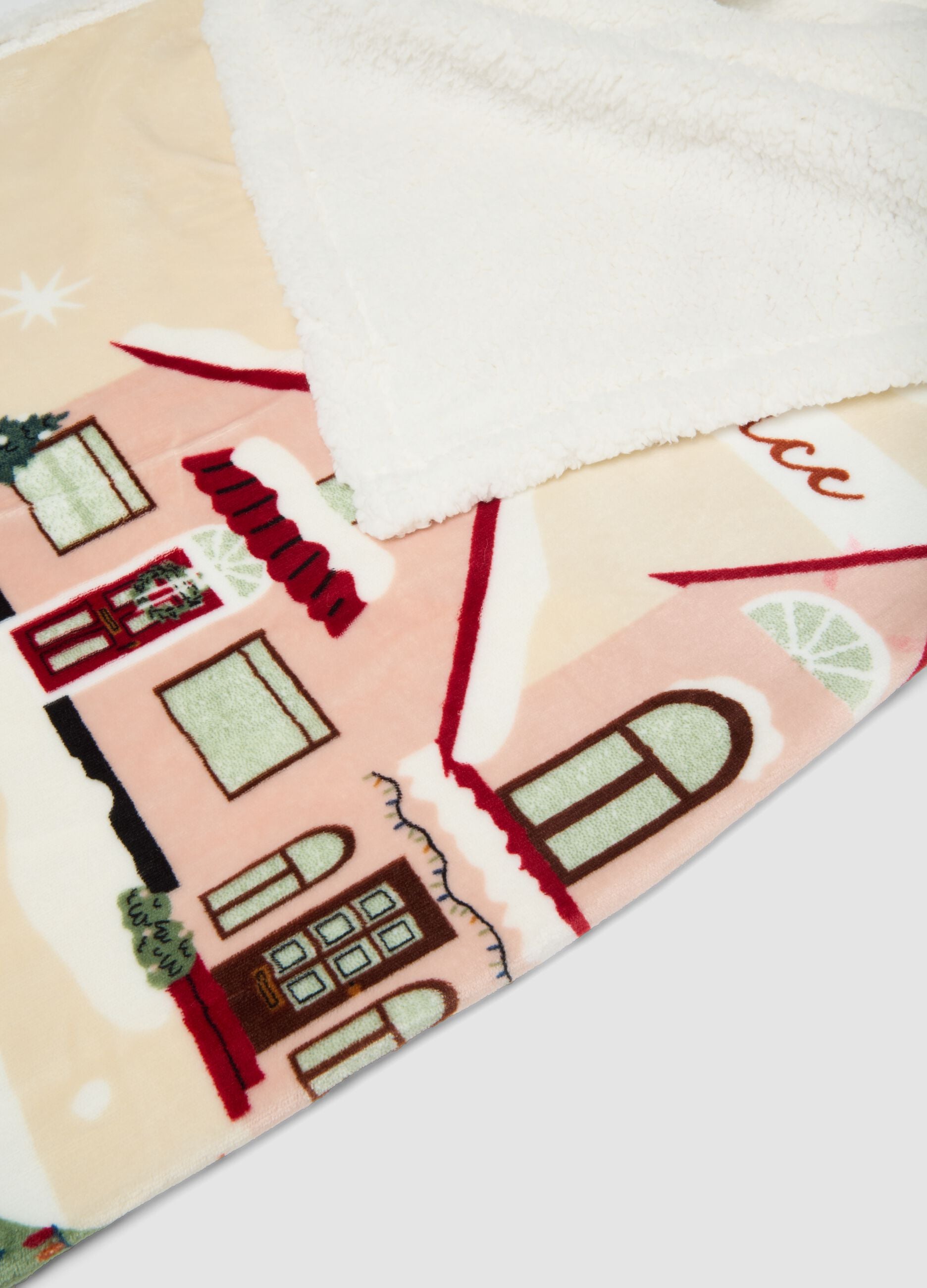 Coperta rosa e bianco con stampa natalizia