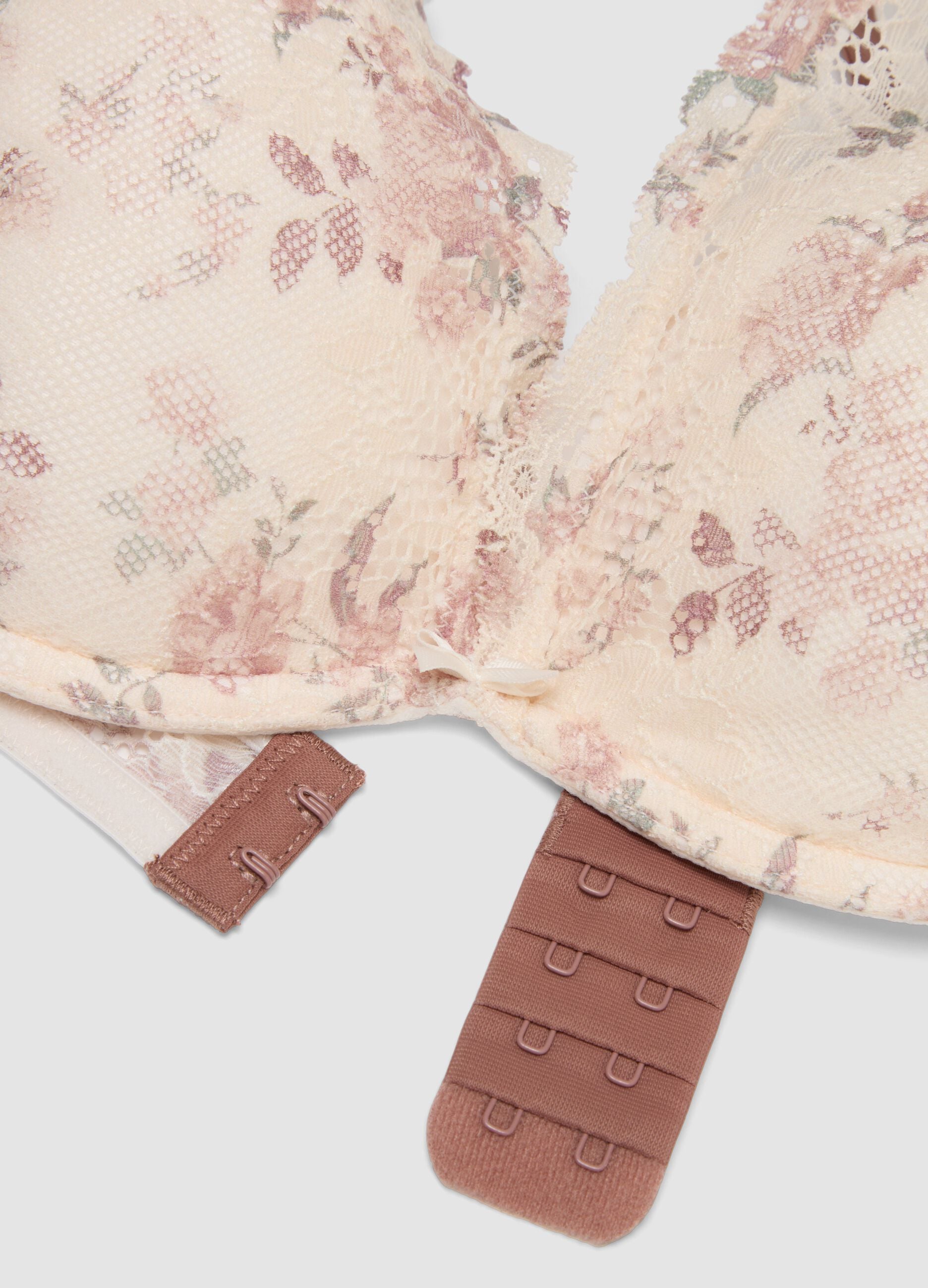 Reggiseno bralette beige imbottito in tessuto elasticizzato con pizzo floreale