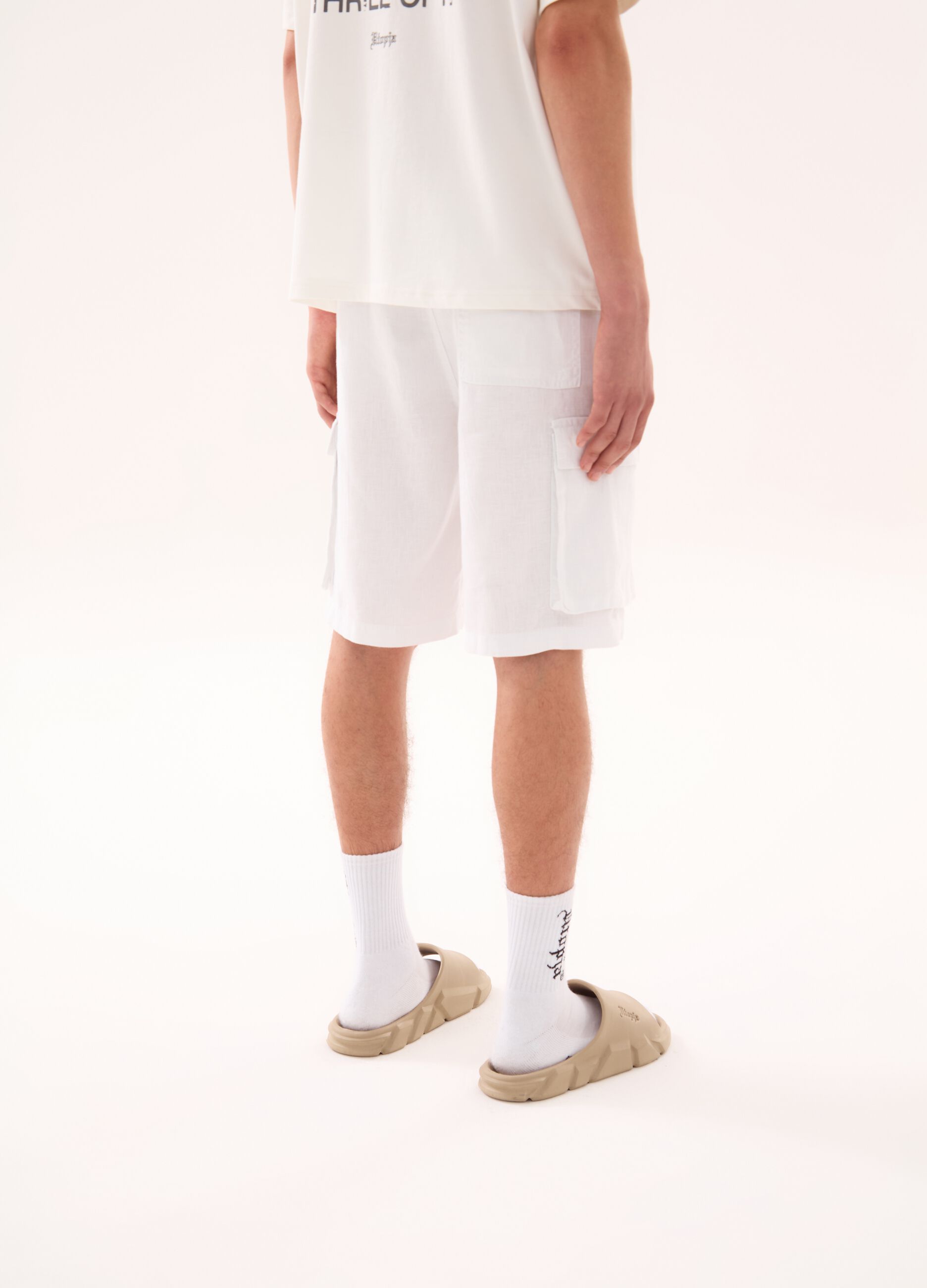 100% Linen Cargo Shorts White
