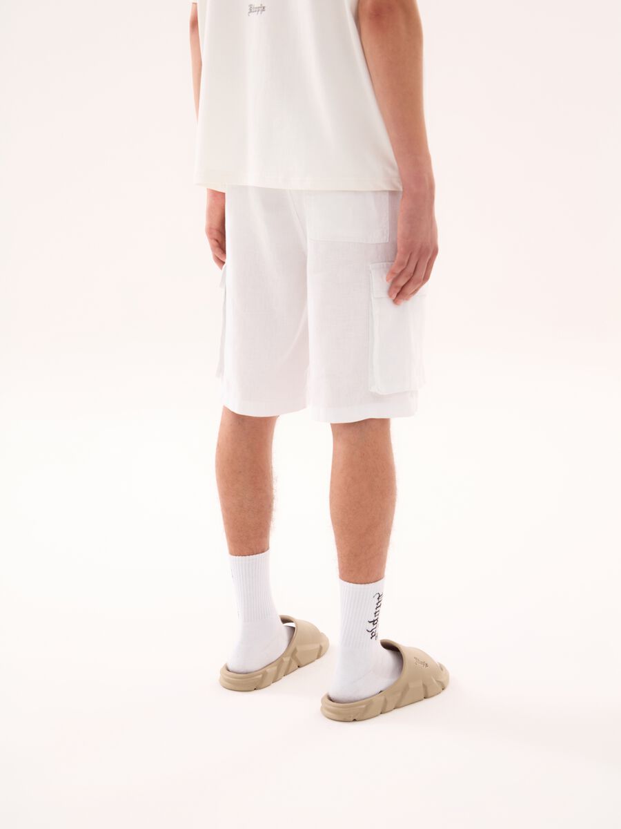 100% Linen Cargo Shorts White_3