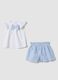 Blue and white pure cotton set with blouse and shorts_0