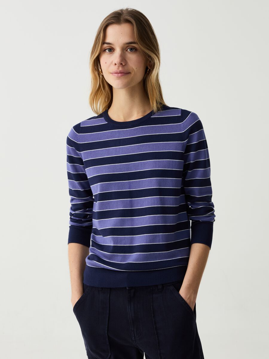 Long-sleeved striped knit shirt_0