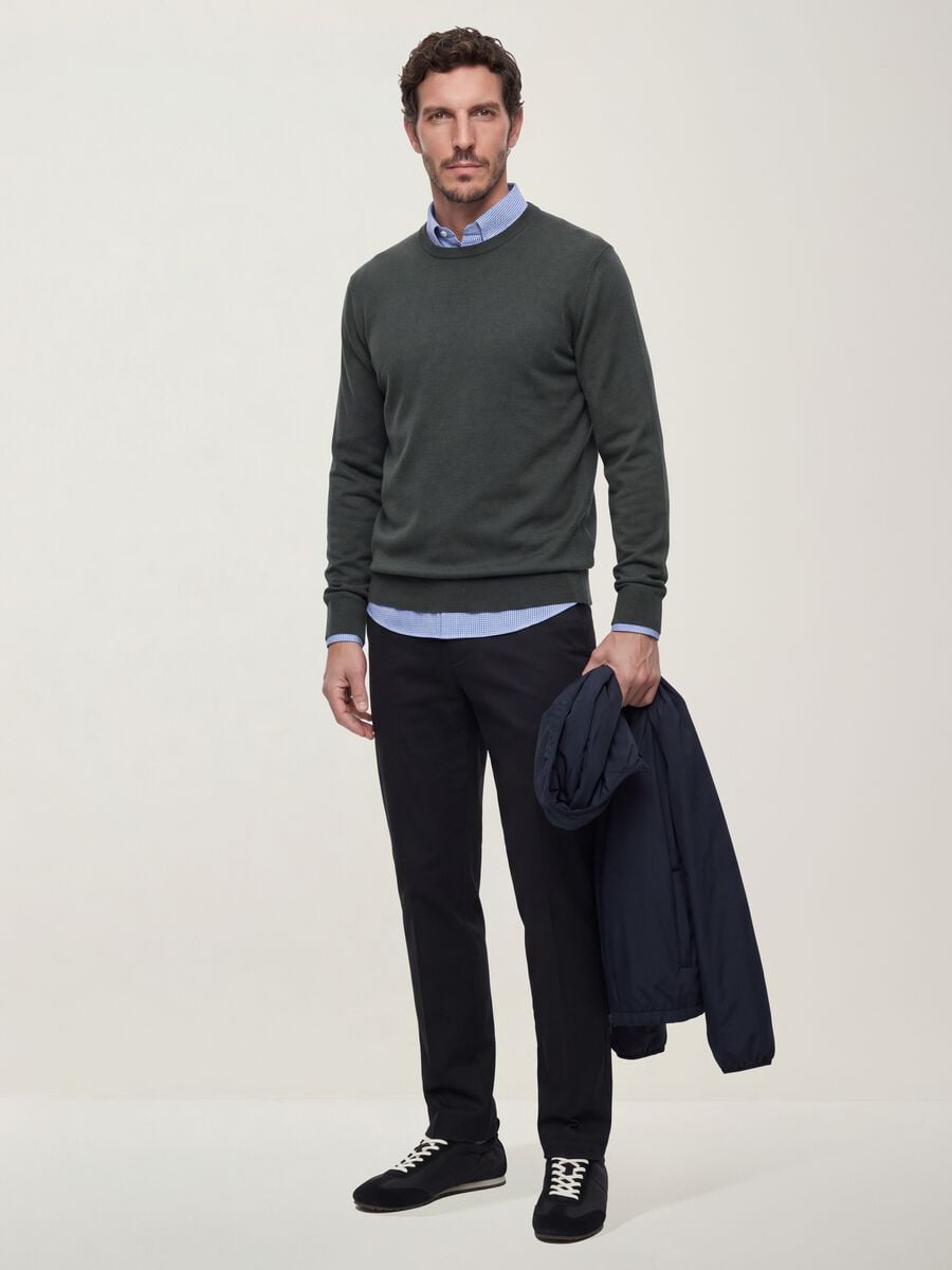 Grey slim-fit stretch twill chino trousers_0