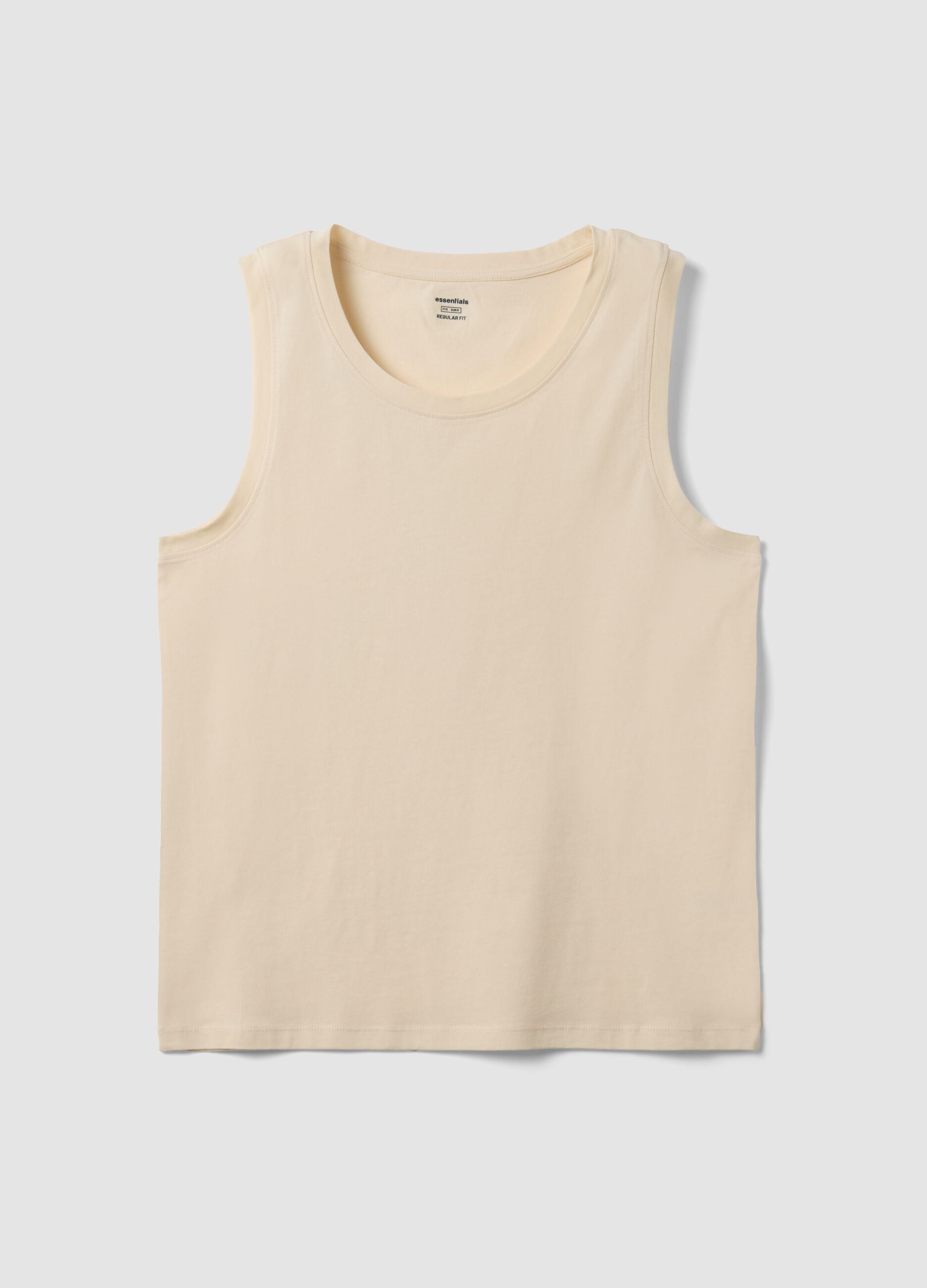 Canotta girocollo beige in puro cotone regular fit