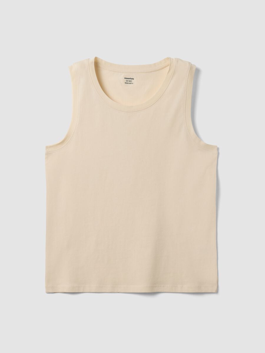 Canotta girocollo beige in puro cotone regular fit_4