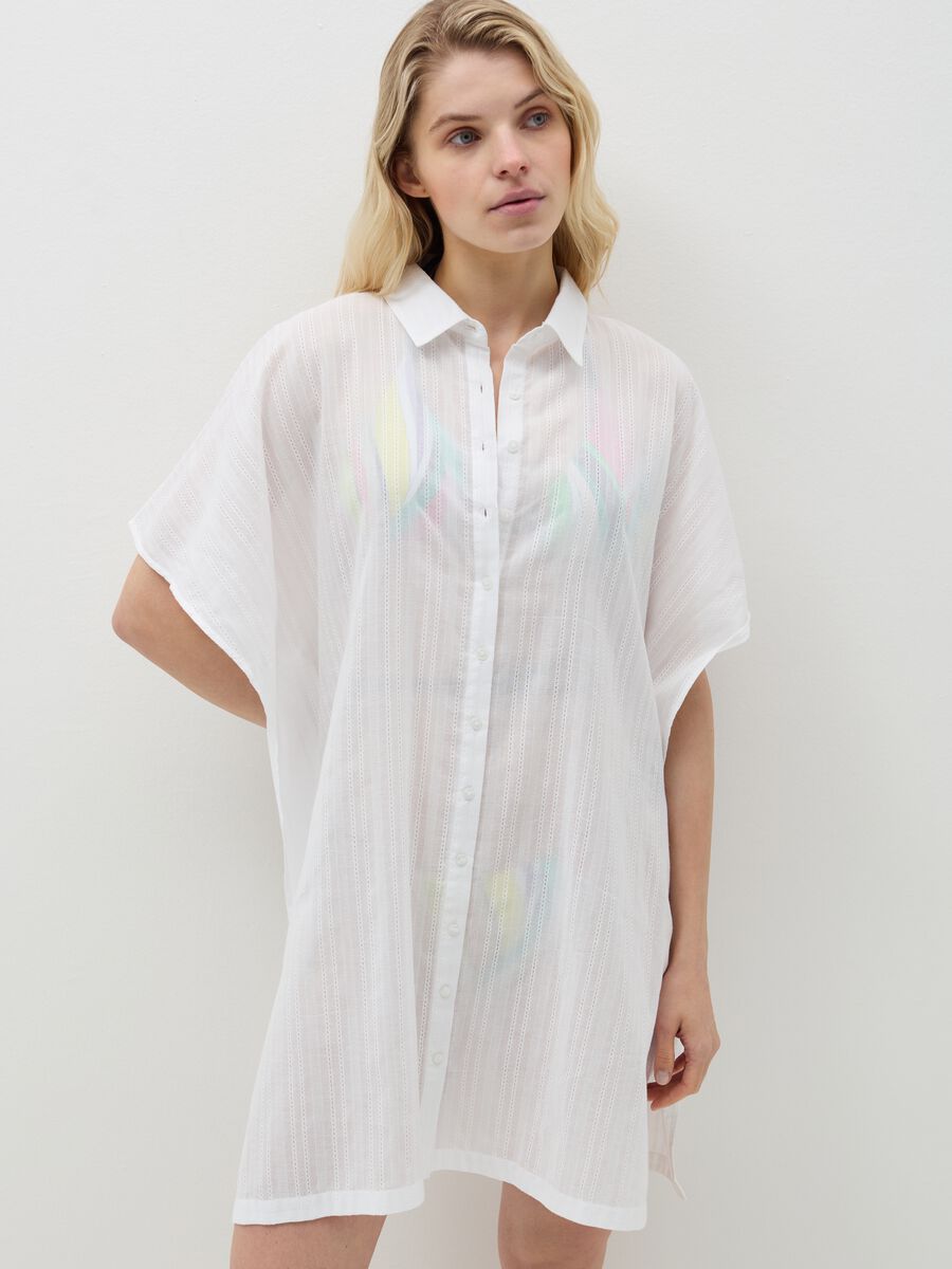 Beach cover-up shirt with striped weave_0