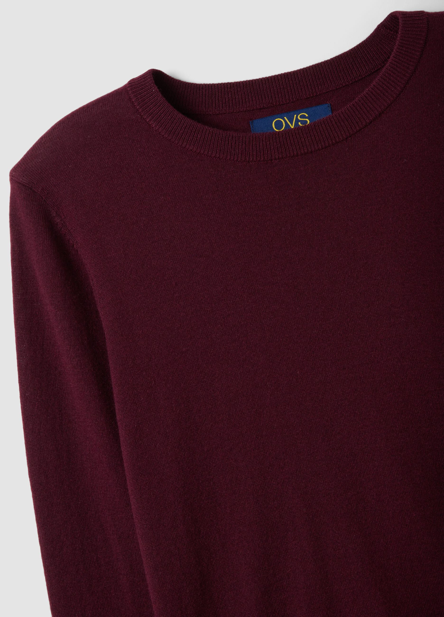 Burgundy crew-neck wool-blend jumper, regular fit