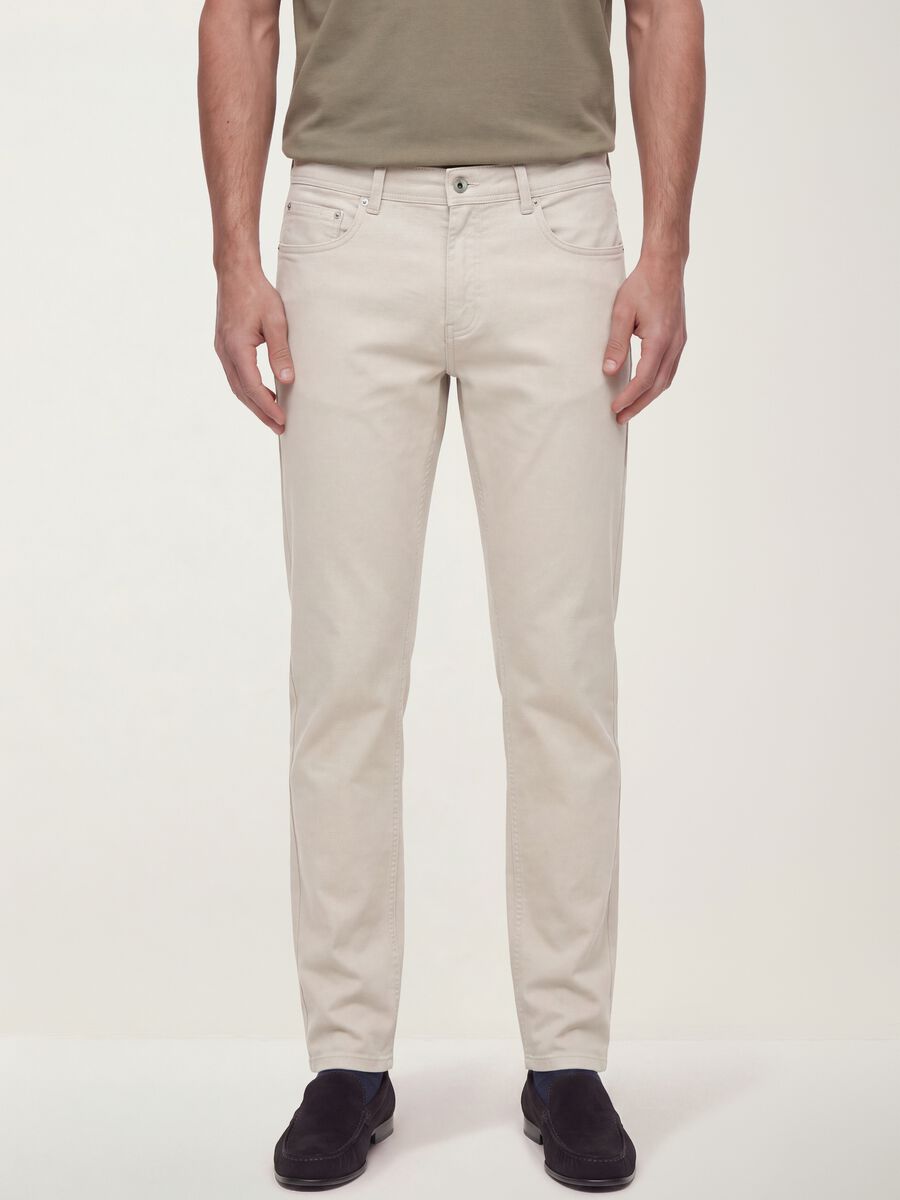 Green slim-fit stretch cotton dobby trousers_1