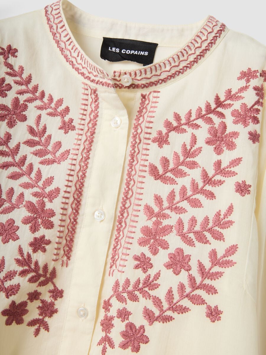 Beige pure cotton shirt with floral embroidery_6