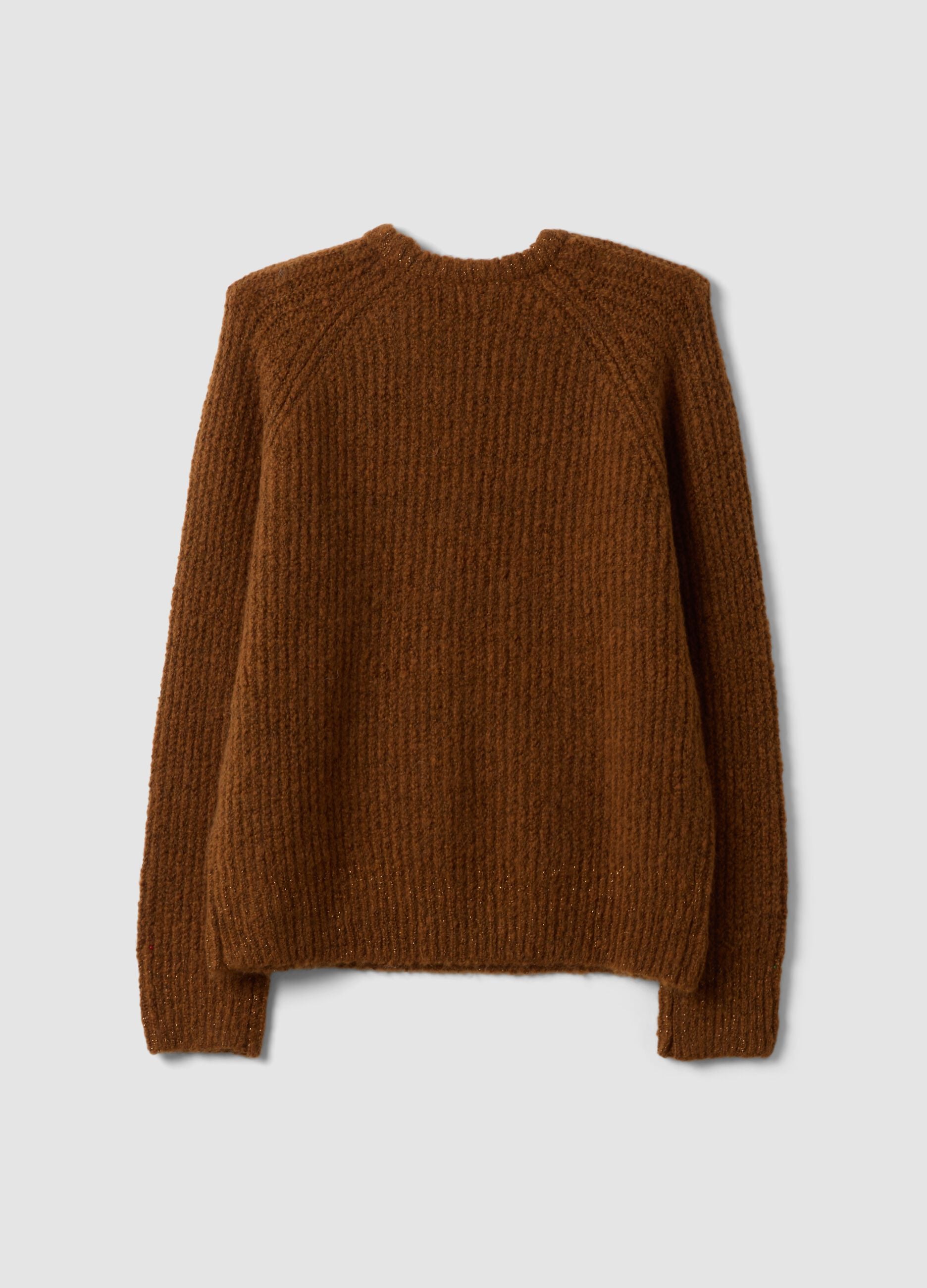 Brauner Regular-Fit Pullover aus gerippter Stretchwolle