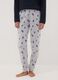 Navy fleece pyjamas with crew neck top and printed trousers_2