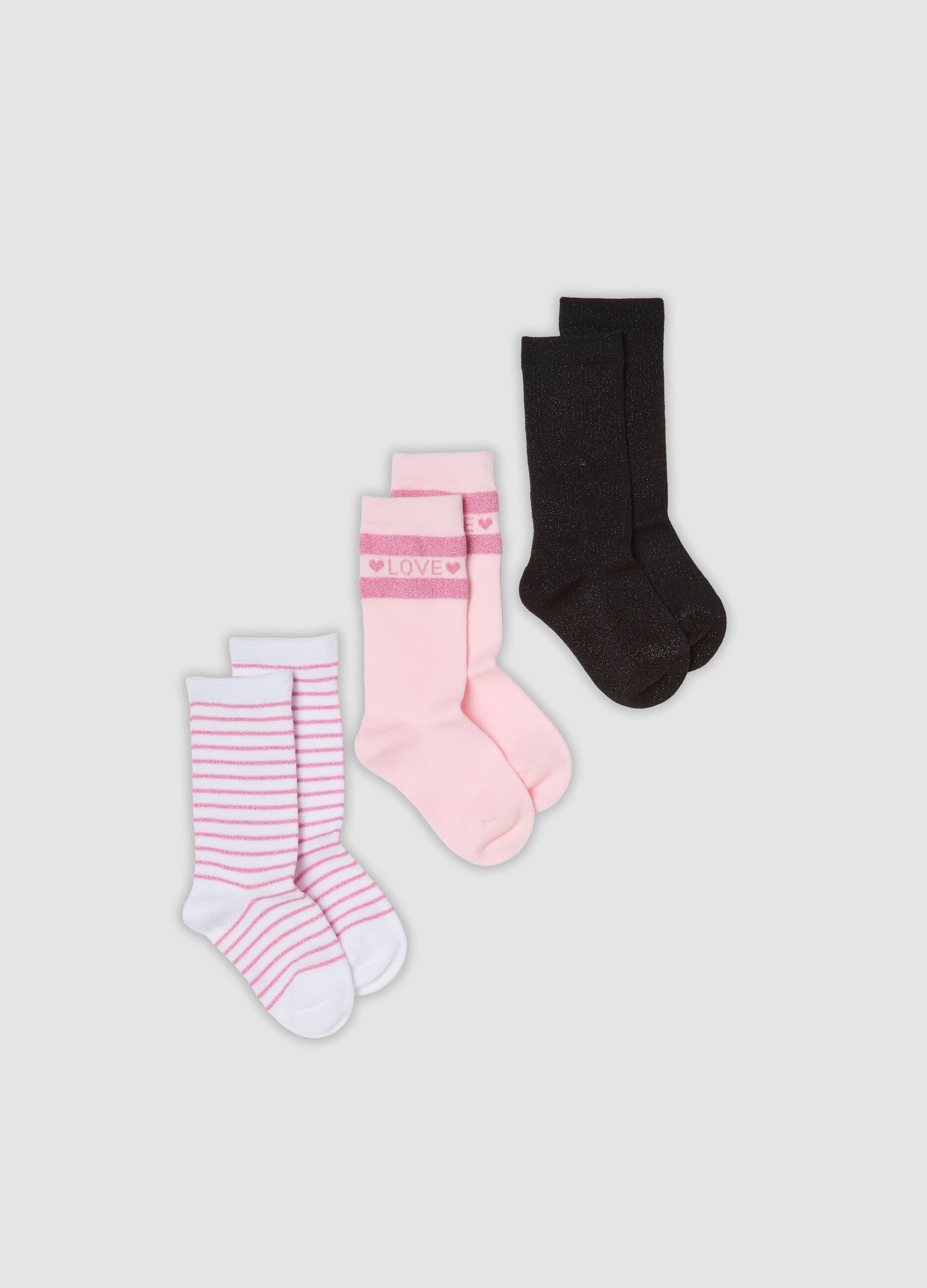 Tripack di calze midi rosa in cotone organico elasticizzato