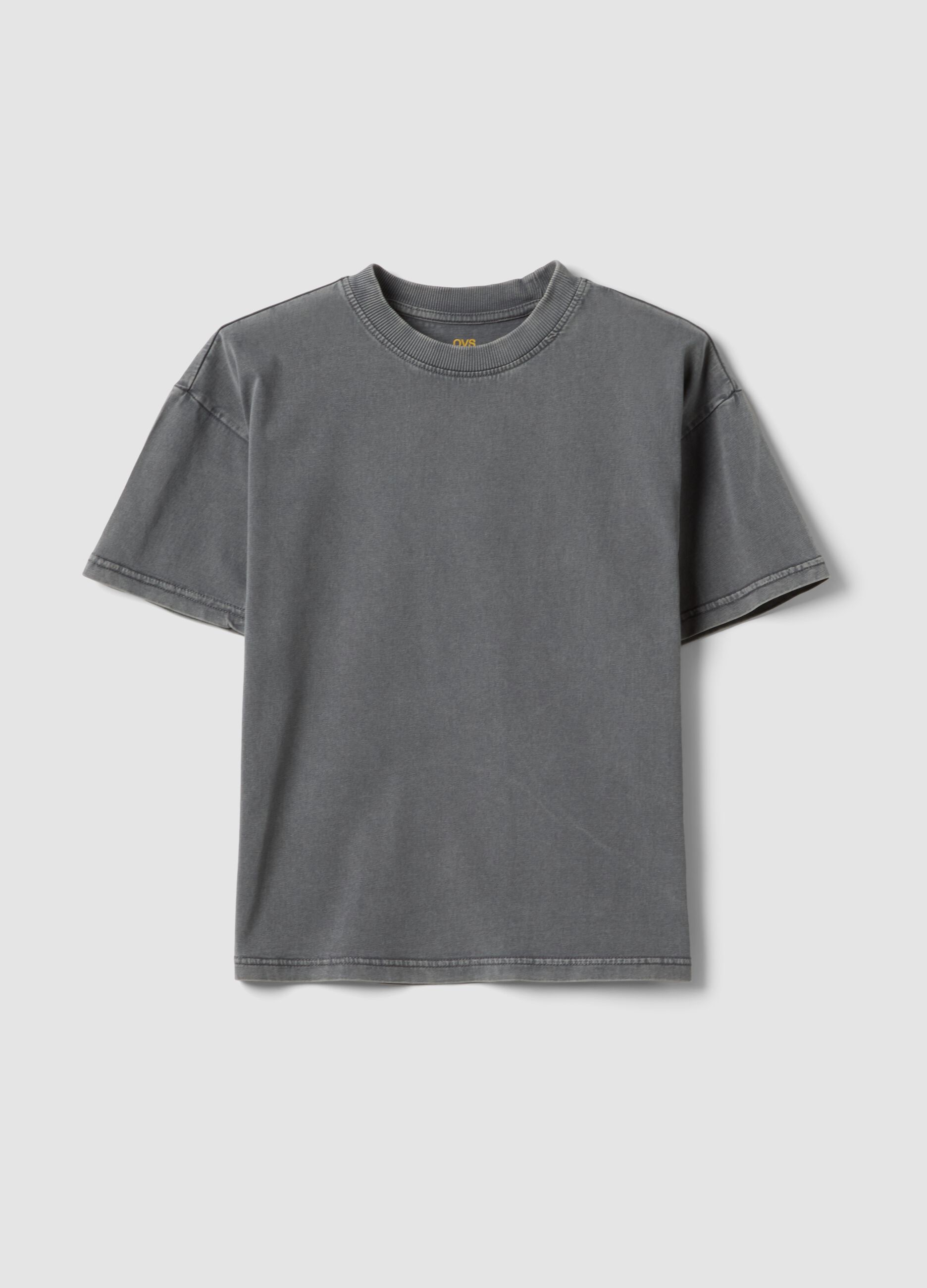 Grey pure cotton short-sleeve boys&rsquo; T-shirt, oversized fit