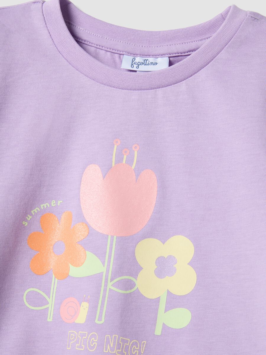 Girls' regular fit violet pure cotton T-shirt with floral print_2