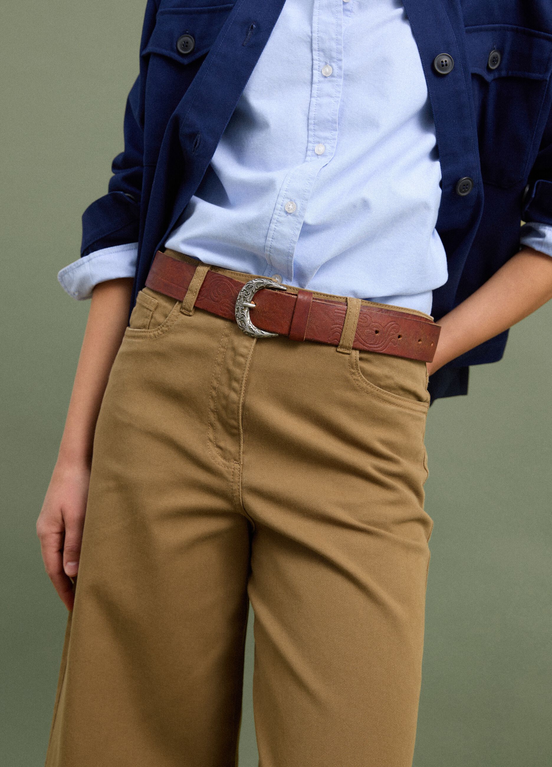 Brown stretch cotton wide-leg trousers