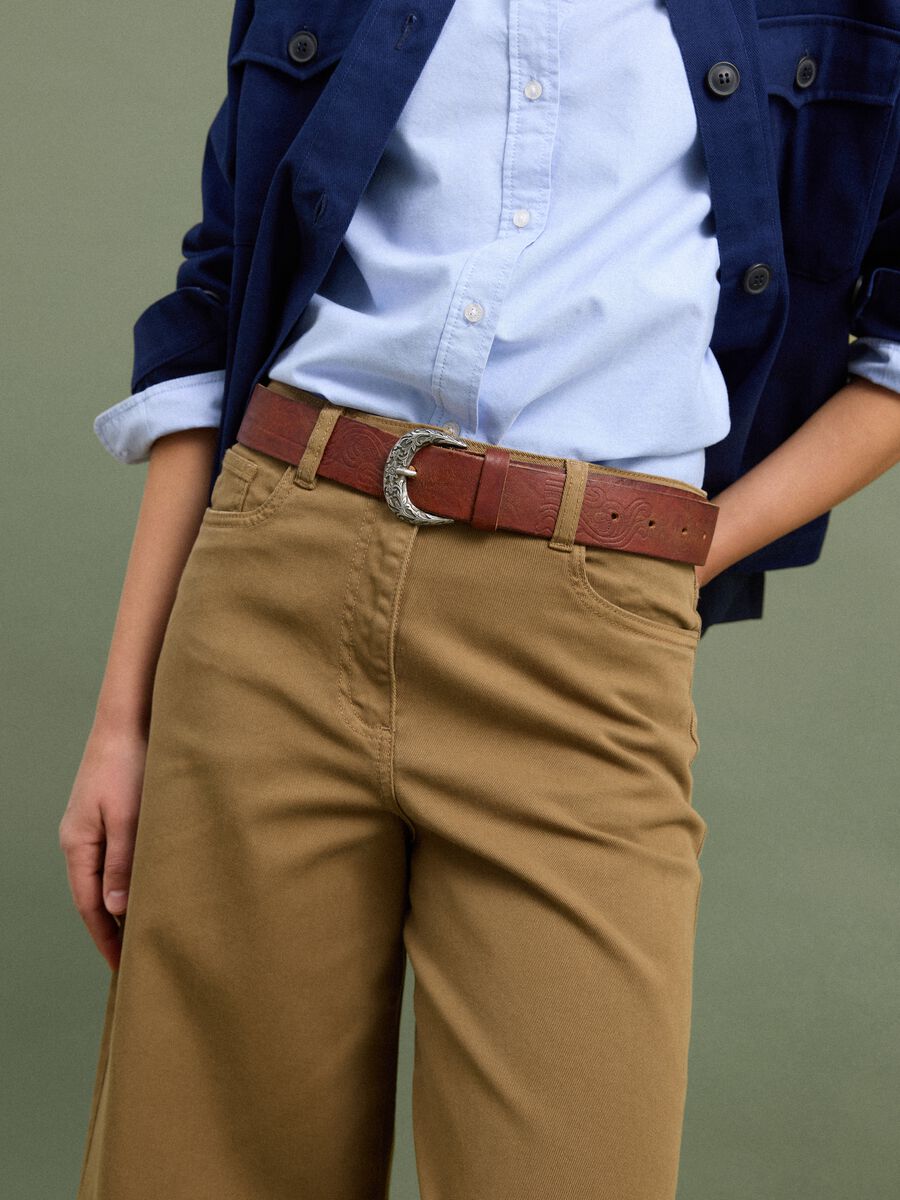 Brown stretch cotton wide-leg trousers_3