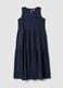 Vestido azul sem mangas em algod&atilde;o puro com folhos, corte regular_4