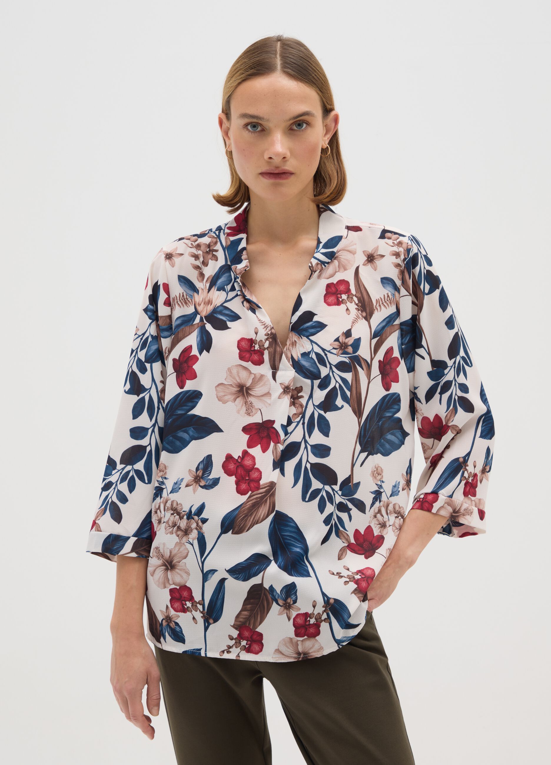 Multicolour Regular Fit Blouse with Flowers