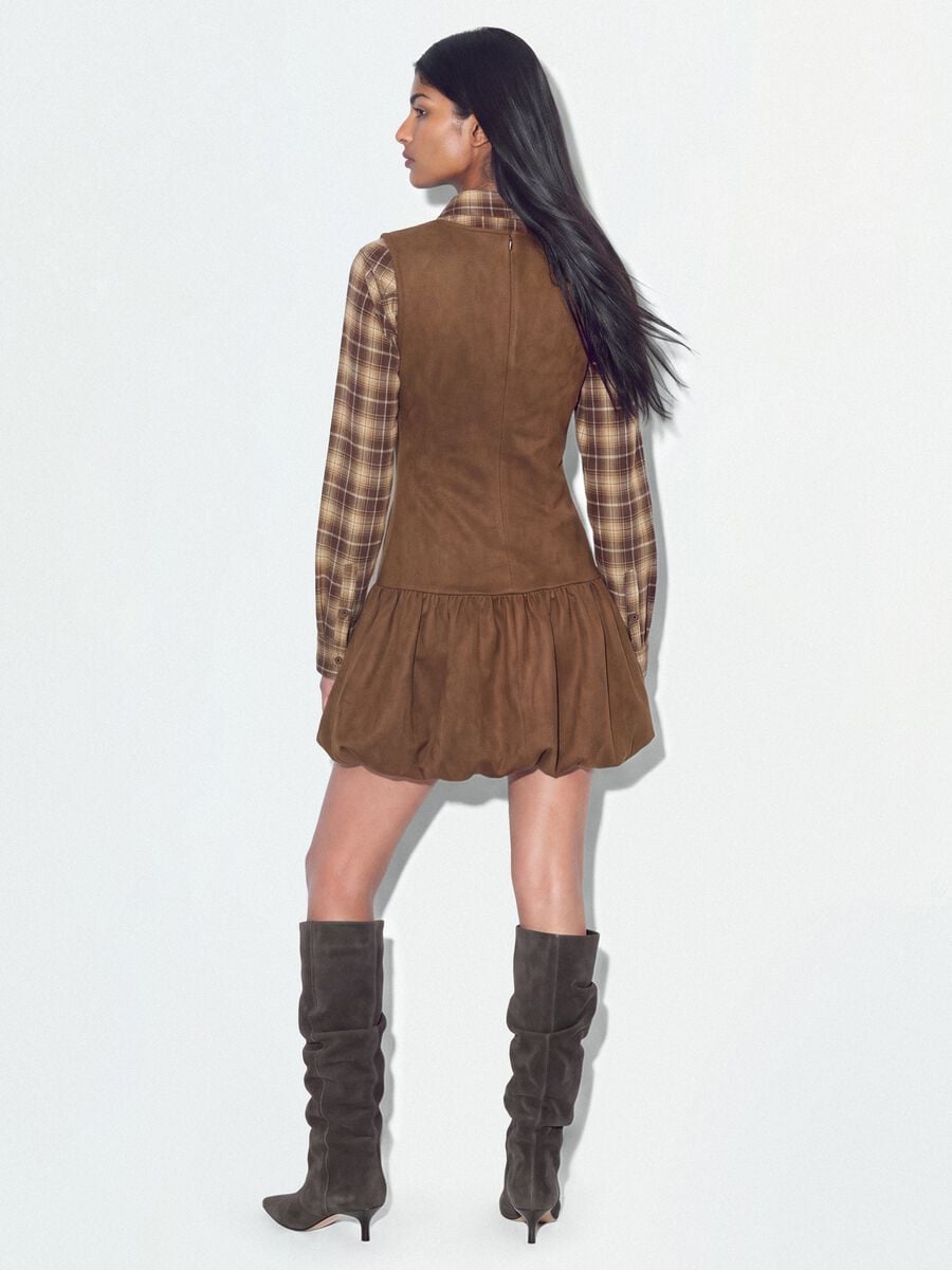 Brown stretch fabric fitted crew-neck dress_3