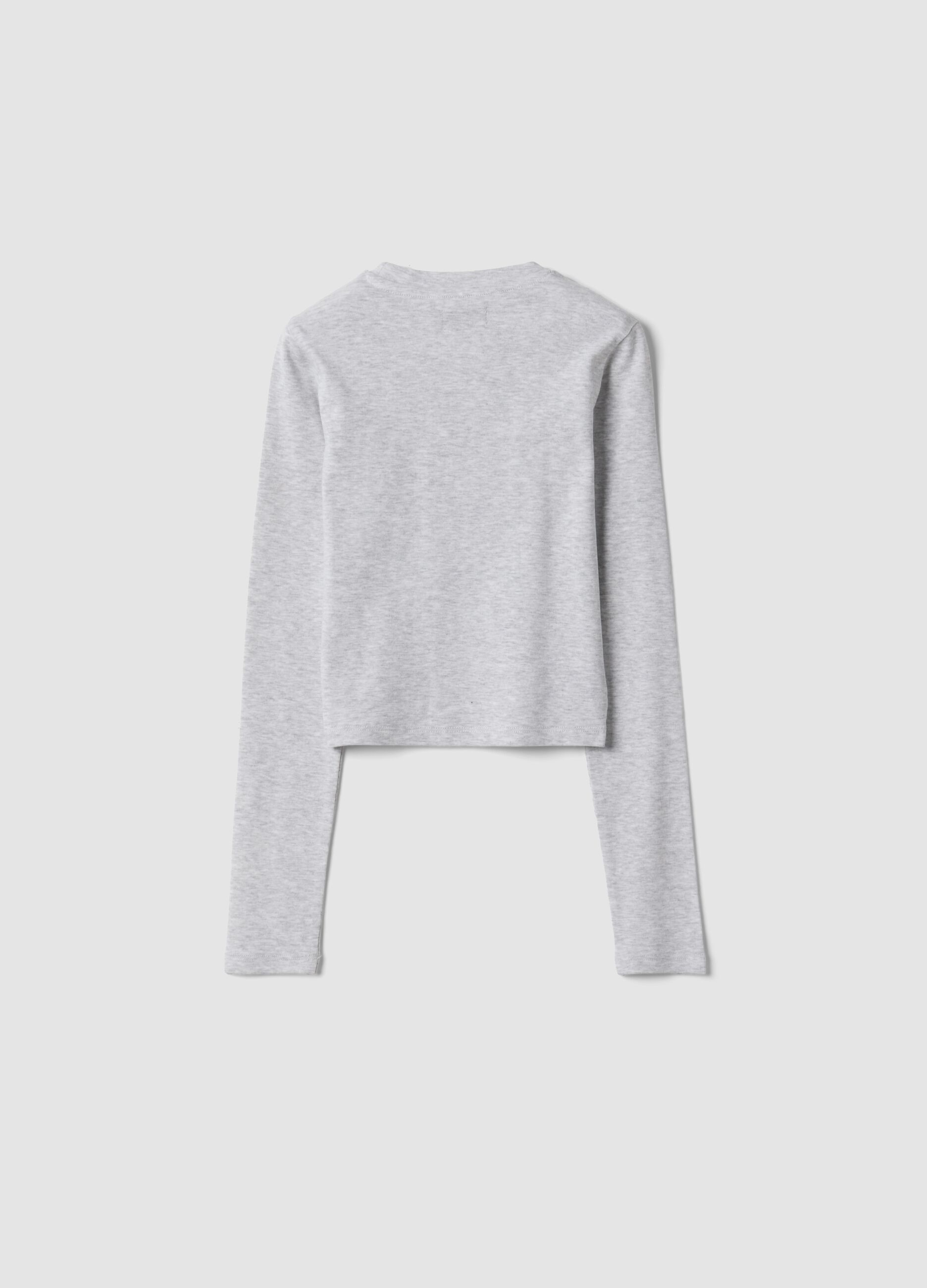 T-shirt cinzenta em algod&atilde;o org&acirc;nico e viscose el&aacute;stica com strass