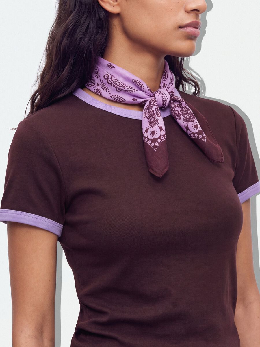 Brown stretch cotton fitted T-shirt with contrast trims_3