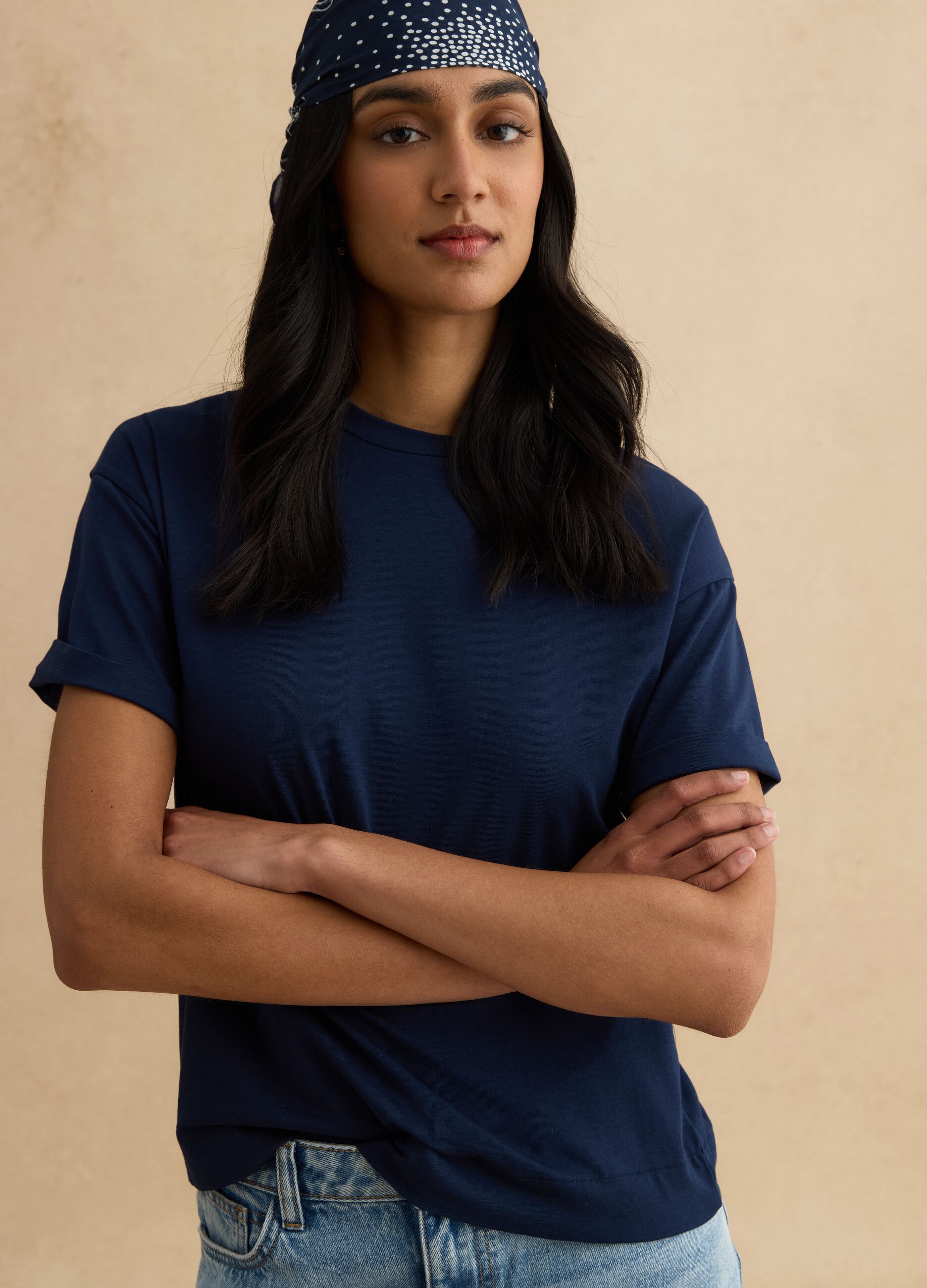 T-shirt blu a maniche corte in cotone e modal elasticizzato