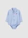 Newborn blue pure cotton bodysuit with pointed collar and long sleeves_0