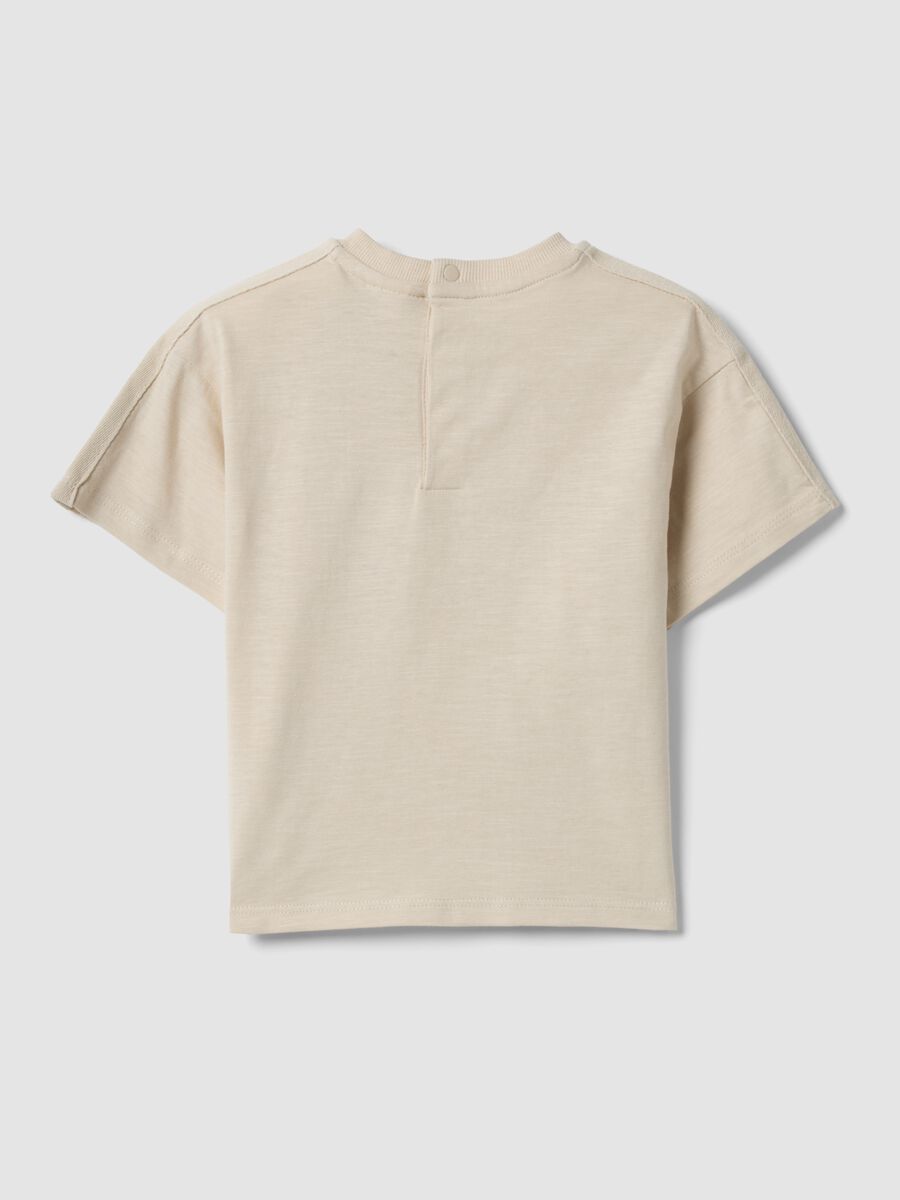Beige short-sleeve pure cotton T-shirt for baby boy, oversized fit_1