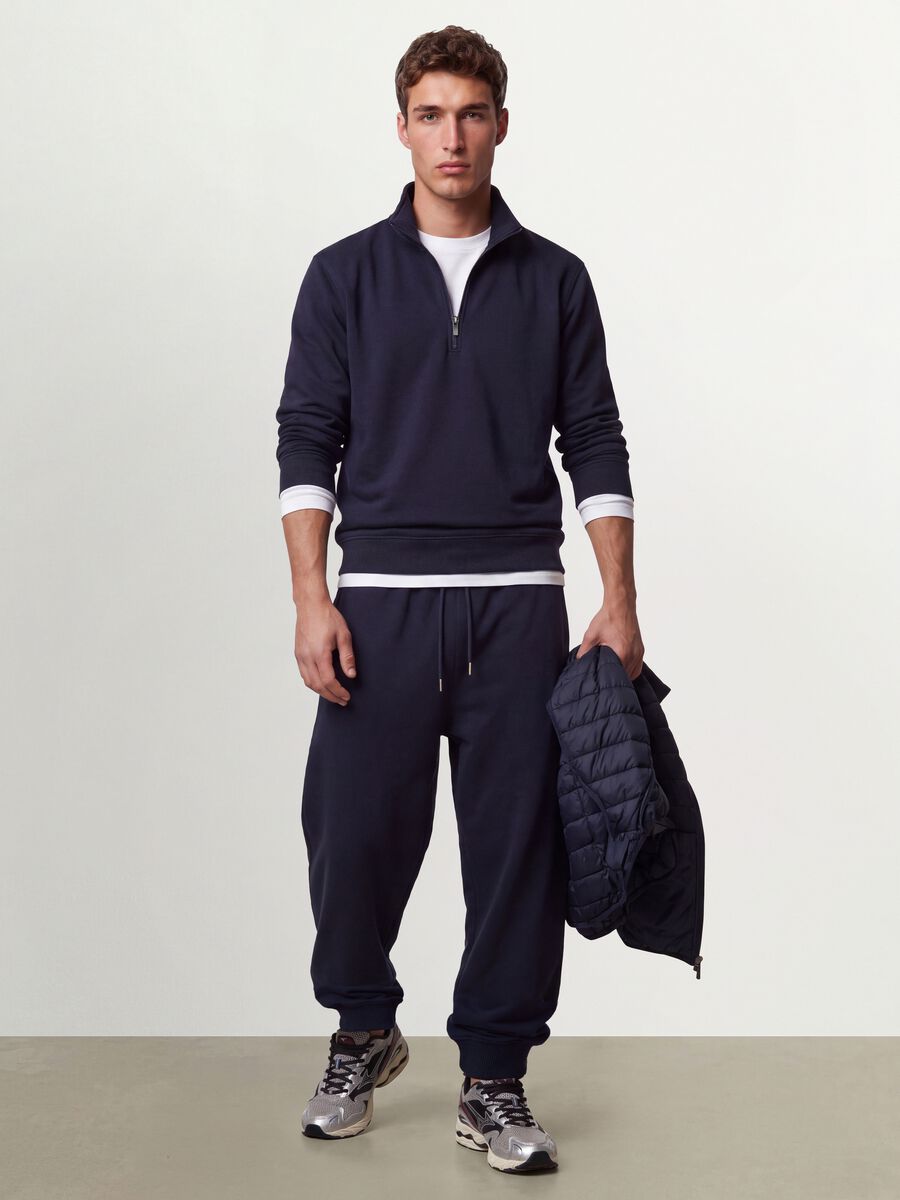 Blue cotton-blend joggers with cuffed hem and drawstring_0