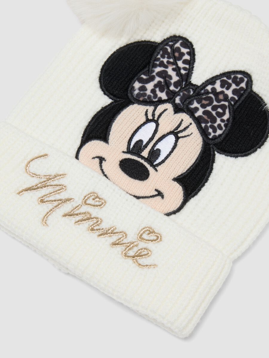 White viscose-blend hat with pom‑poms and Minnie embroidery_1