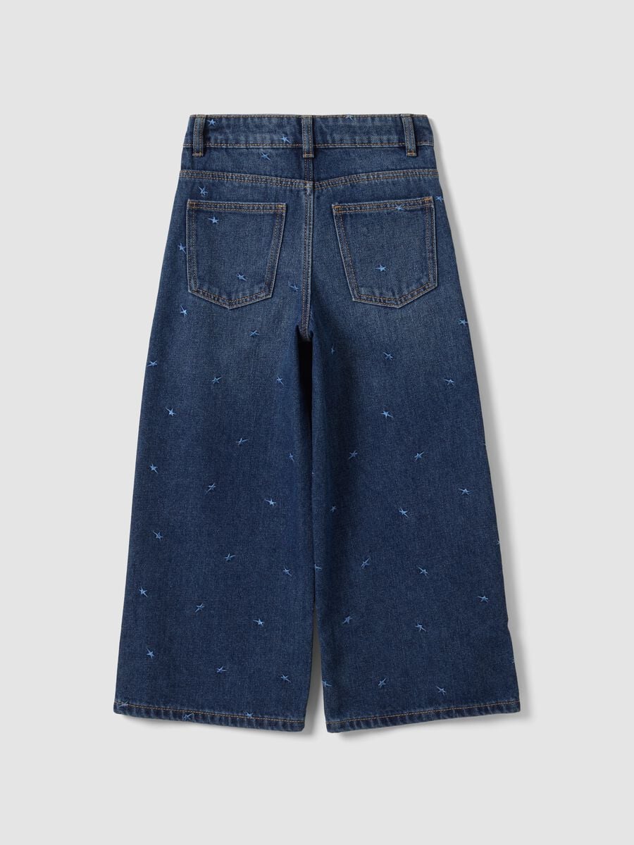Blue cotton-blend jeans with viscose and lyocell, embroidered, for girls_1