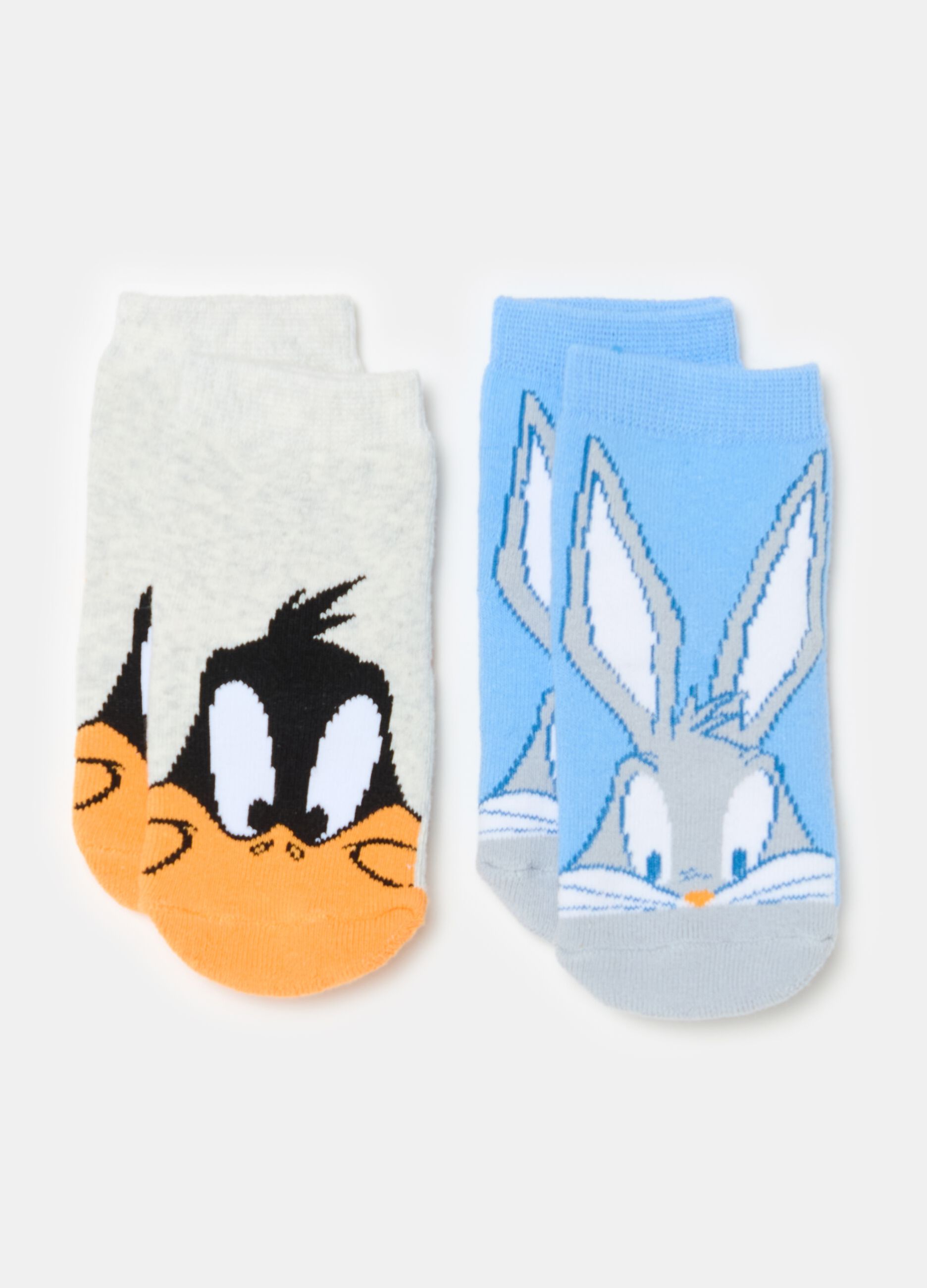 Two-pair pack Bugs Bunny and Daffy Duck slipper socks